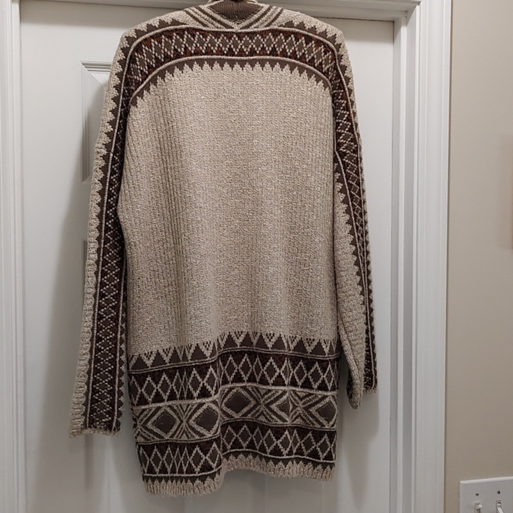 Lucky Brand Taupe, Brown & Cream Striped Knit Cardigan - Picture 2 of 6